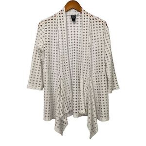 Clara Sun Woo White Open Cardigan Holes Eyelet 3/4 Sleeve Resort Cruise Size S